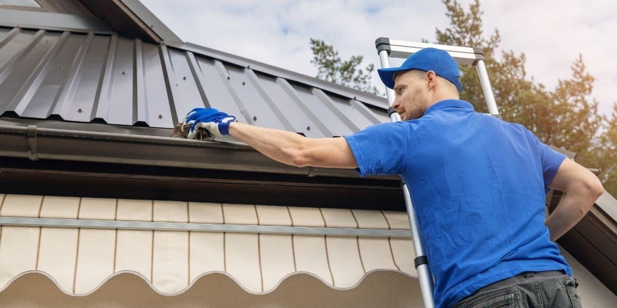 our-gutter-technician-removing-leaves-because-keeping-gutters-clean-will-help-them-last-longer